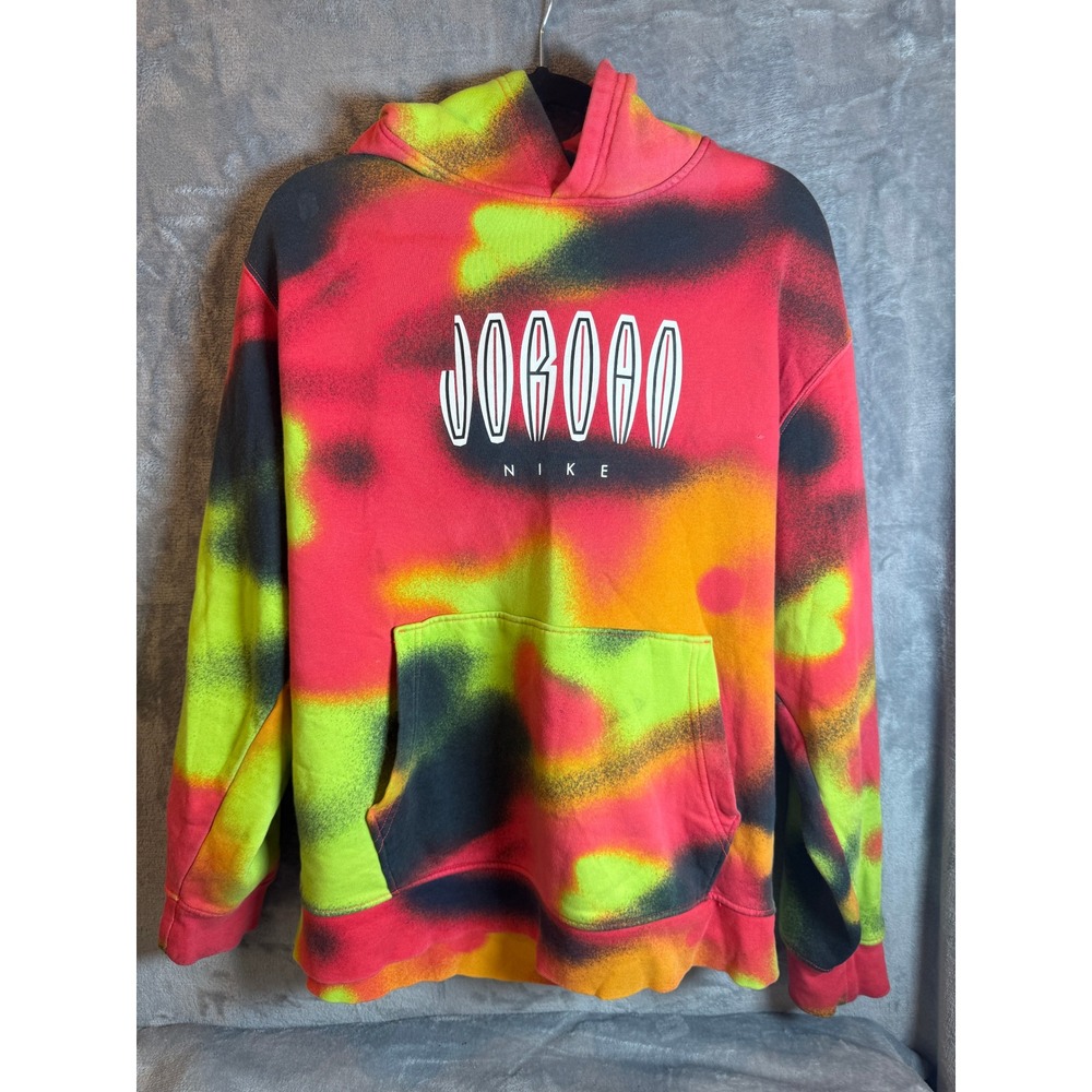 Jordan Hoodie Mens Large Red Multi Excellent Spray Paint Tie Dye Pullover Nike